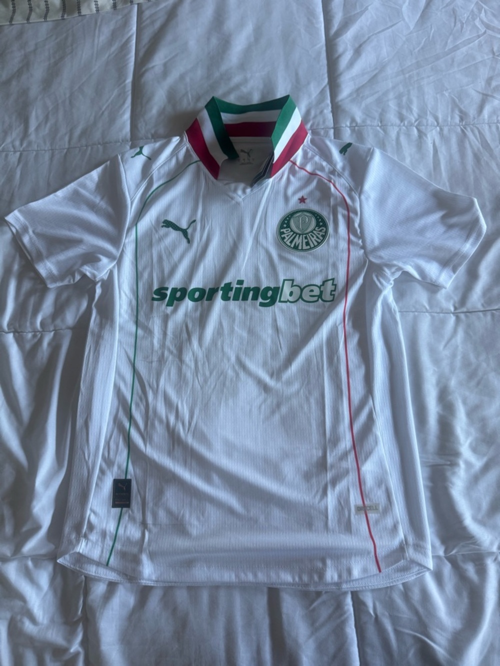 Palmeiras White Home Jersey with Green & Red Trim